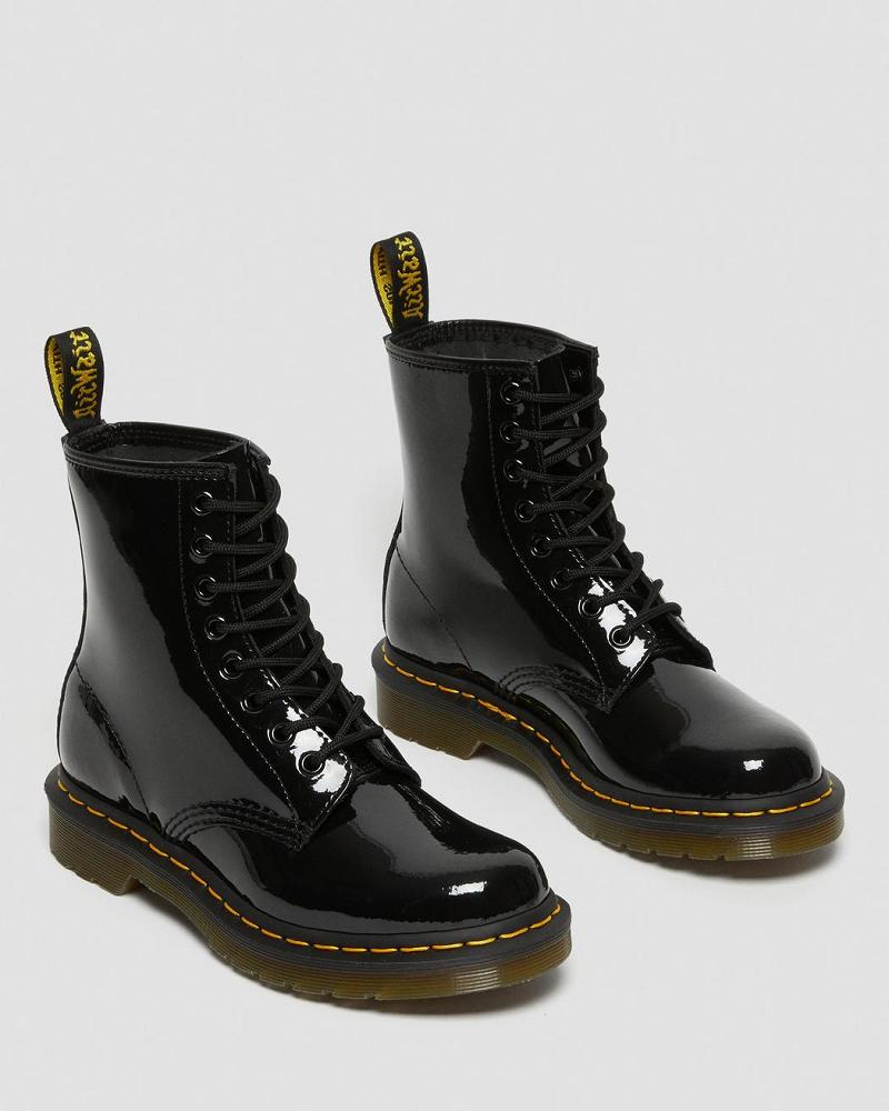 Black Women's Dr Martens 1460 Patent Leather Lace Up Boots | CA 195MQZ